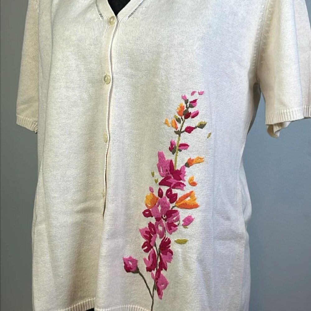 Liz Claiborne Dessert Bouquet Linen Cardigan SZ LG CottageCore Lagenlook Coquet